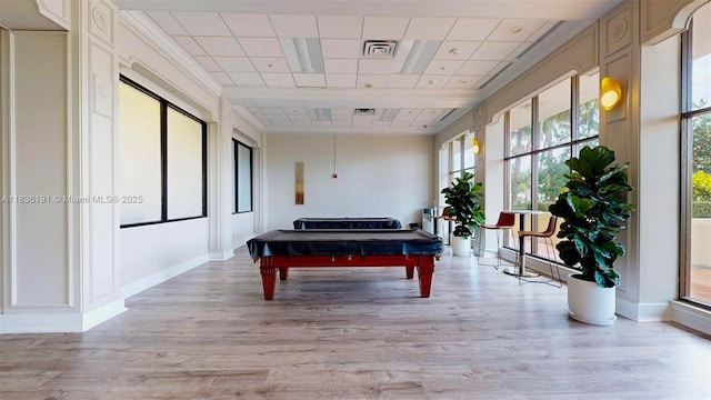 5600 Collins Ave Unit 10A, Miami Beach, FL 33140 - playroom featuring light wood-style floors, pool table, and a drop ceiling