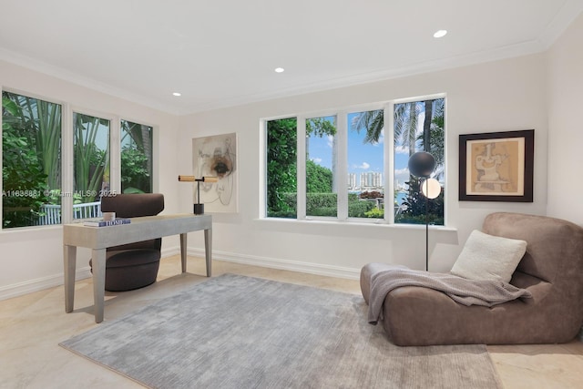 315 E Rivo Alto Dr, Miami Beach, FL 33139 - home office featuring crown molding and recessed lighting