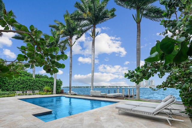 315 E Rivo Alto Dr, Miami Beach, FL 33139 - outdoor pool featuring a water view and a patio