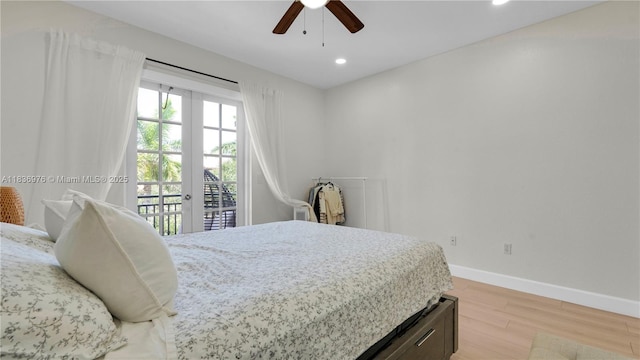 814 SW 147th Ave Unit 3606, Pembroke Pines, FL 33027 - bedroom with light wood-style flooring, access to outside, recessed lighting, ceiling fan, and french doors