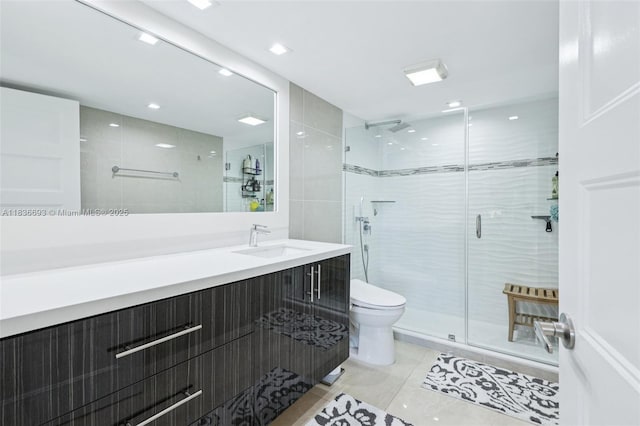 20379 W Country Club Dr Unit 1436, Aventura, FL 33180 - full bath featuring a shower stall, vanity, tile patterned floors, and recessed lighting