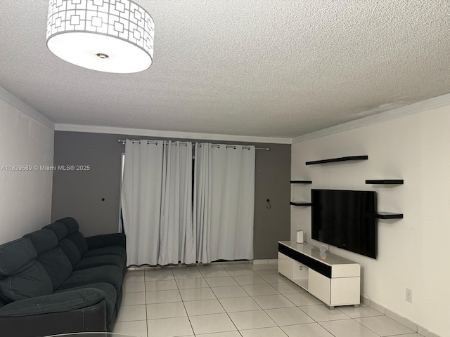 17000 NW 67th Ave Unit 206, Hialeah, FL 33015 - living room featuring a textured ceiling, crown molding, and light tile patterned floors