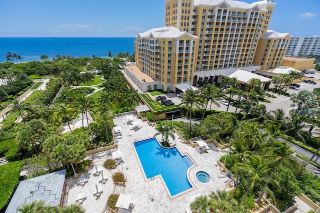 445 Grand Bay Dr Unit 1011, Key Biscayne, FL 33149 - drone / aerial view of a pool area and a large body of water