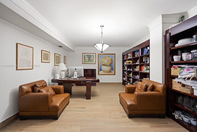 445 Grand Bay Dr Unit 1011, Key Biscayne, FL 33149 - office area with crown molding and light wood-style flooring