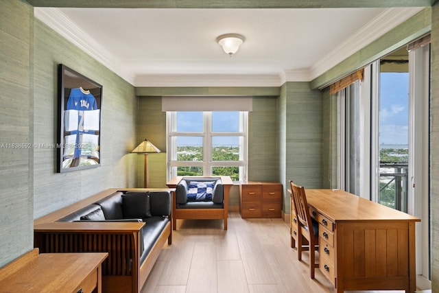 445 Grand Bay Dr Unit 1011, Key Biscayne, FL 33149 - home office with plenty of natural light, ornamental molding, and wallpapered walls