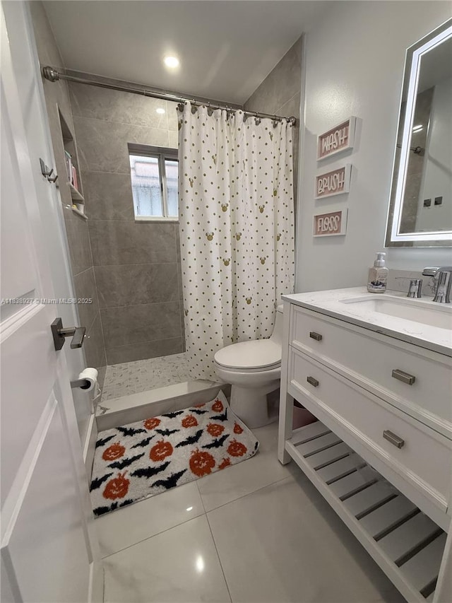 3134 W 70th Ter, Hialeah, FL 33018 - bathroom with tile patterned floors, tiled shower, and vanity