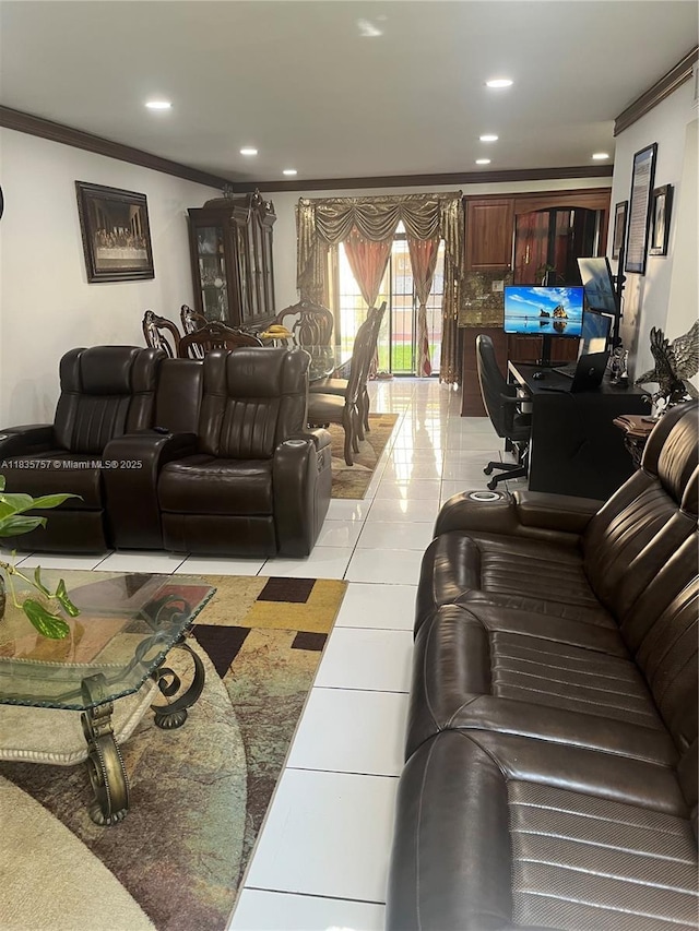 10851 SW 2nd St Unit K111, Sweetwater, FL 33174 - living room featuring ornamental molding, recessed lighting, and light tile patterned flooring
