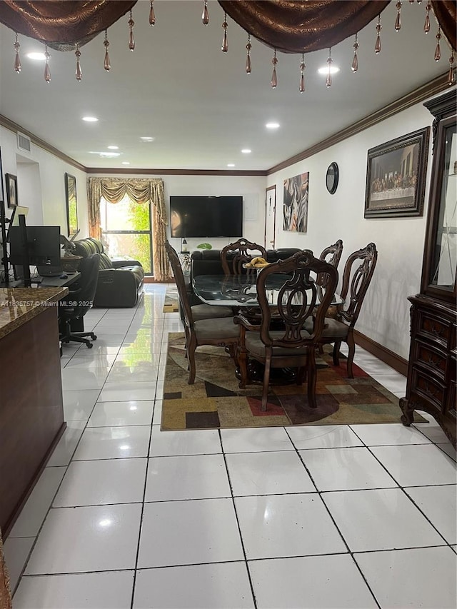 10851 SW 2nd St Unit K111, Sweetwater, FL 33174 - dining area with ornamental molding, a desk, and light tile patterned floors