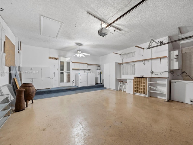 1440 Egret Rd, Homestead, FL 33035 - garage with washing machine and dryer, a garage door opener, fridge, and electric water heater