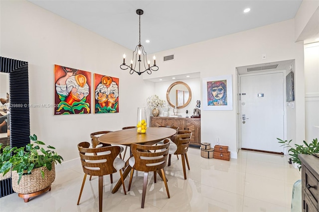 20379 W Country Club Dr Unit Ph38, Aventura, FL 33180 - dining area with light tile patterned floors, a chandelier, and recessed lighting