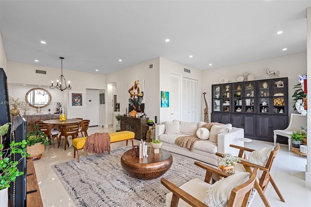 20379 W Country Club Dr Unit Ph38, Aventura, FL 33180 - living area featuring recessed lighting, a chandelier, and light tile patterned floors