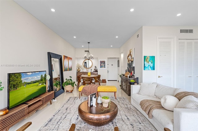 20379 W Country Club Dr Unit Ph38, Aventura, FL 33180 - living room with a chandelier, recessed lighting, and light tile patterned floors