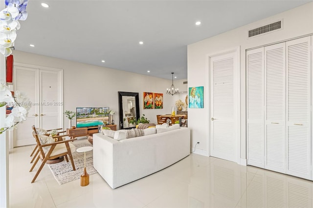 20379 W Country Club Dr Unit Ph38, Aventura, FL 33180 - tiled living area featuring a chandelier and recessed lighting