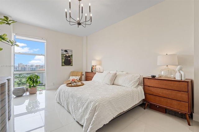 20379 W Country Club Dr Unit Ph38, Aventura, FL 33180 - bedroom featuring a chandelier and light tile patterned flooring