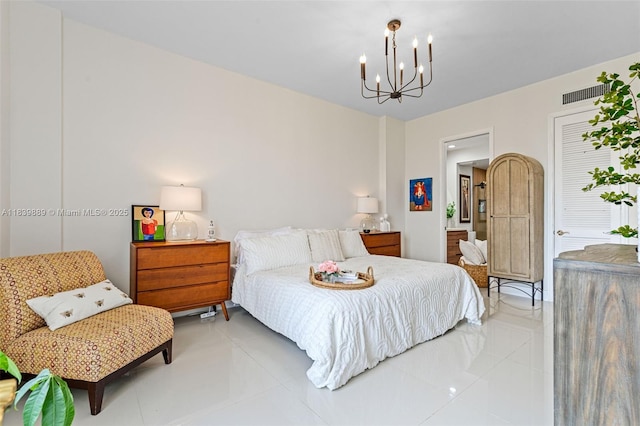 20379 W Country Club Dr Unit Ph38, Aventura, FL 33180 - bedroom featuring a chandelier and light tile patterned floors