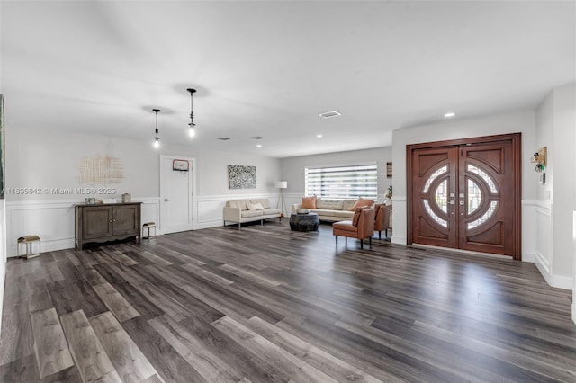 13305 SW 22nd Ter, Miami, FL 33175 - foyer with a decorative wall, wainscoting, dark wood-style floors, and recessed lighting