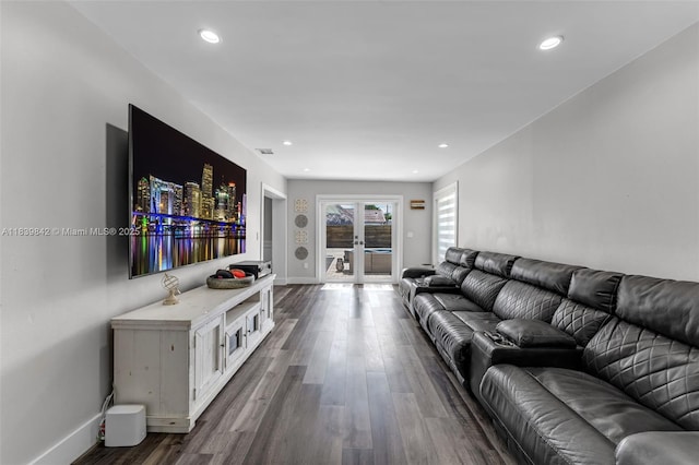 13305 SW 22nd Ter, Miami, FL 33175 - living area featuring french doors, dark wood-style flooring, and recessed lighting