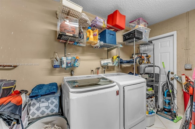 13305 SW 22nd Ter, Miami, FL 33175 - washroom featuring washing machine and clothes dryer, tile patterned floors, and a textured ceiling