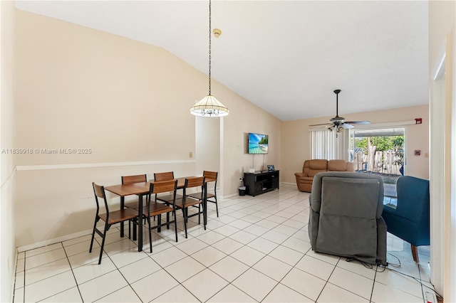 14213 SW 100th Ln, Miami, FL 33186 - dining area with vaulted ceiling, light tile patterned floors, and ceiling fan