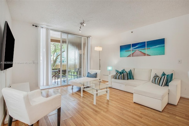 19701 E Country Club Dr Unit 5104, Aventura, FL 33180 - living area featuring a textured ceiling, light wood-type flooring, and rail lighting