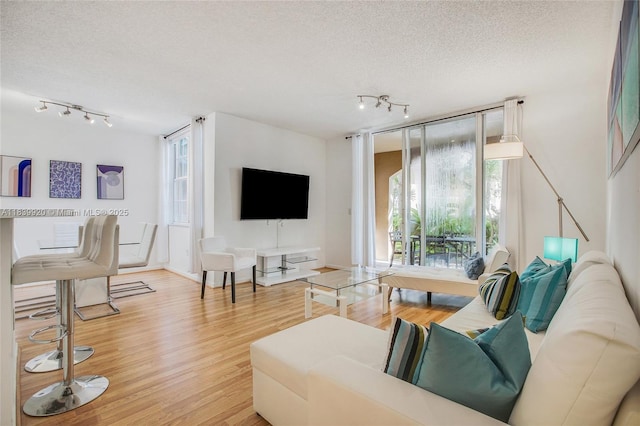 19701 E Country Club Dr Unit 5104, Aventura, FL 33180 - living area with track lighting, a textured ceiling, healthy amount of natural light, and wood finished floors