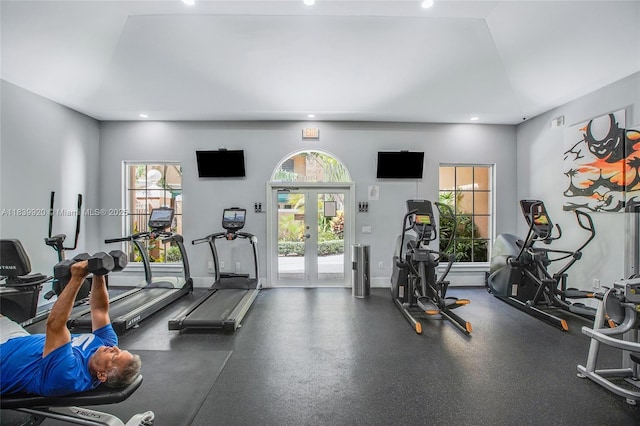 19701 E Country Club Dr Unit 5104, Aventura, FL 33180 - exercise room with french doors and recessed lighting