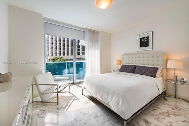 200 Biscayne Boulevard Way Unit 502, Miami, FL 33131 - bedroom featuring access to exterior, marble finish floors, and floor to ceiling windows