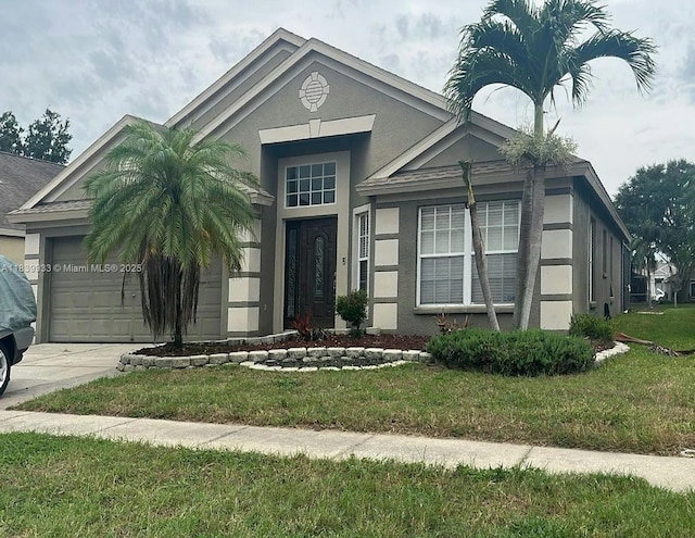 12603 Midpointe Dr, Riverview, FL 33578 - single story home with an attached garage, stucco siding, a front lawn, and driveway
