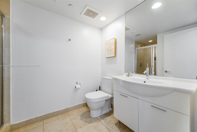 485 Brickell Ave Unit 2908, Miami, FL 33131 - full bathroom with a stall shower, vanity, recessed lighting, and tile patterned flooring
