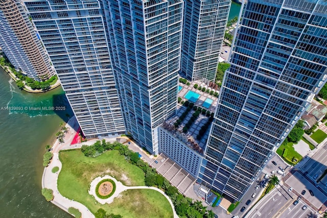 485 Brickell Ave Unit 2908, Miami, FL 33131 - aerial view of a nearby body of water and a pool area