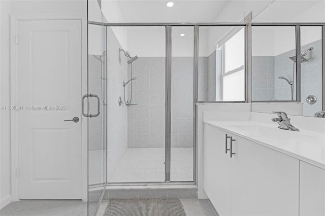14864 SW 163rd Ter, Miami, FL 33187 - full bathroom with recessed lighting, a shower stall, vanity, and tile patterned flooring