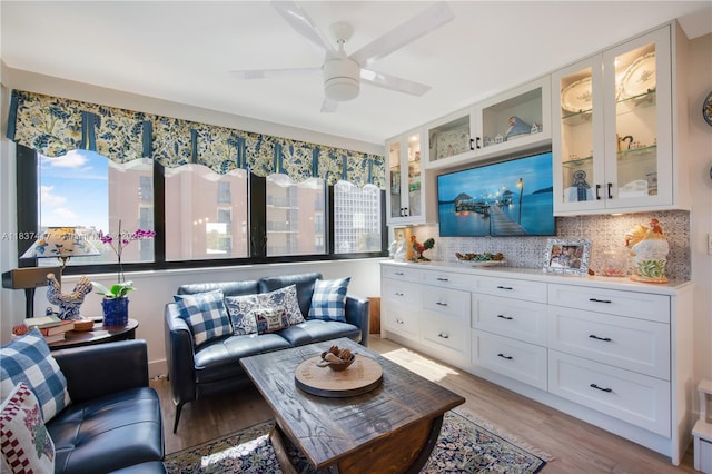 700 Coral Way Unit 4, Coral Gables, FL 33134 - living room featuring light wood finished floors and a ceiling fan