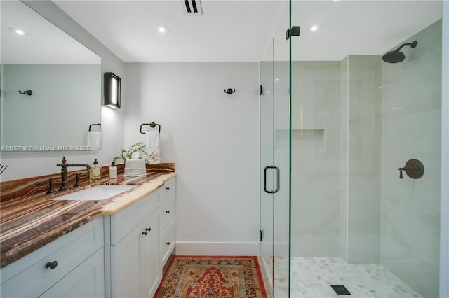 700 Coral Way Unit 4, Coral Gables, FL 33134 - bathroom featuring a stall shower, vanity, and recessed lighting