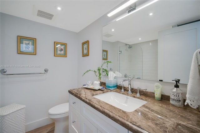 700 Coral Way Unit 4, Coral Gables, FL 33134 - full bathroom with vanity, a shower, recessed lighting, and wood finished floors