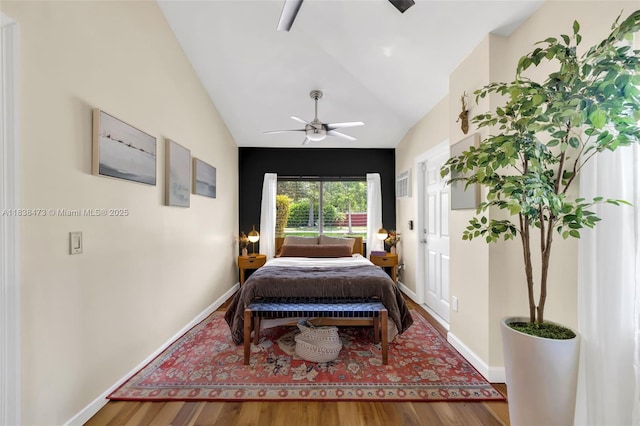 1420 NE 15th Ave, Fort Lauderdale, FL 33304 - bedroom featuring wood finished floors, lofted ceiling, and ceiling fan