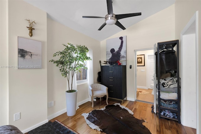 1420 NE 15th Ave, Fort Lauderdale, FL 33304 - sitting room featuring lofted ceiling, wood finished floors, and ceiling fan