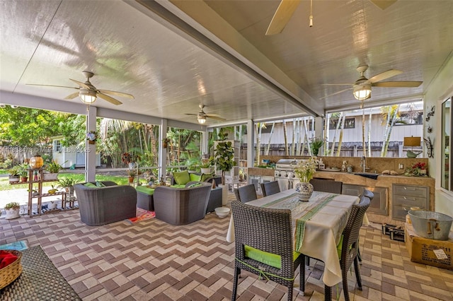 1420 NE 15th Ave, Fort Lauderdale, FL 33304 - view of patio / terrace featuring a ceiling fan, an outdoor hangout area, outdoor dining space, and area for grilling