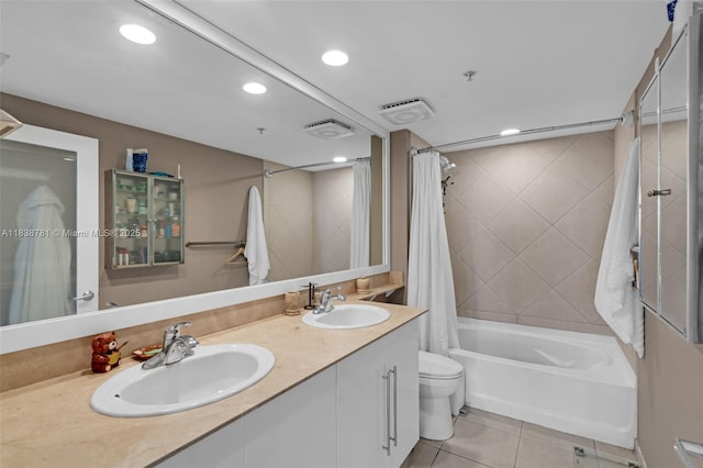 325 S Biscayne Blvd Unit 1823, Miami, FL 33131 - full bath with tile patterned floors, shower / tub combo, double vanity, and recessed lighting