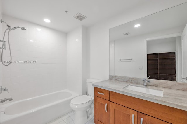 20 Calabria Ave Unit 505, Coral Gables, FL 33134 - full bathroom with vanity, shower / tub combination, tile patterned floors, and recessed lighting