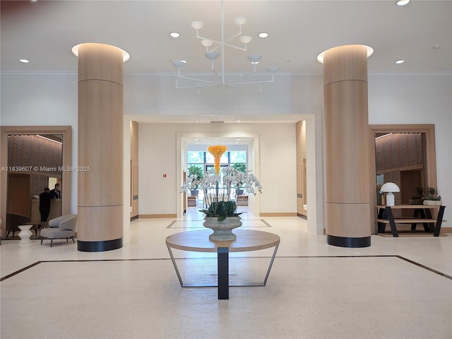 445 Grand Bay Dr Unit 601, Key Biscayne, FL 33149 - lobby with ornamental molding and recessed lighting