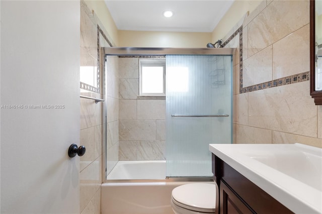 1710 SW 100th Ter, Davie, FL 33324 - full bath featuring vanity, bath / shower combo with glass door, and tile walls