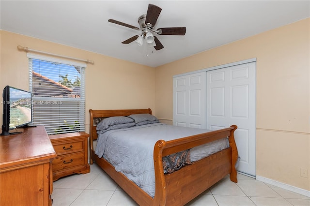 1710 SW 100th Ter, Davie, FL 33324 - bedroom featuring a closet, light tile patterned floors, and a ceiling fan