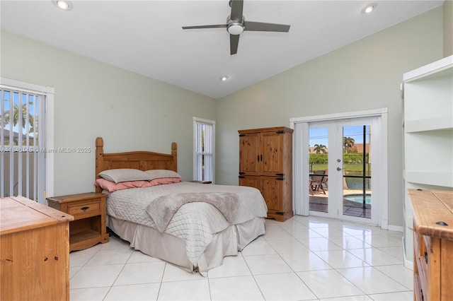1710 SW 100th Ter, Davie, FL 33324 - bedroom with access to outside, french doors, recessed lighting, light tile patterned floors, and high vaulted ceiling