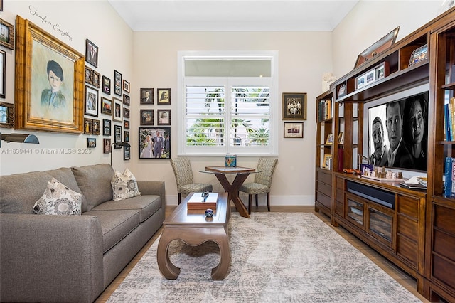 11971 Torreyanna, West Palm Beach, FL 33412 - living area featuring wood finished floors and ornamental molding