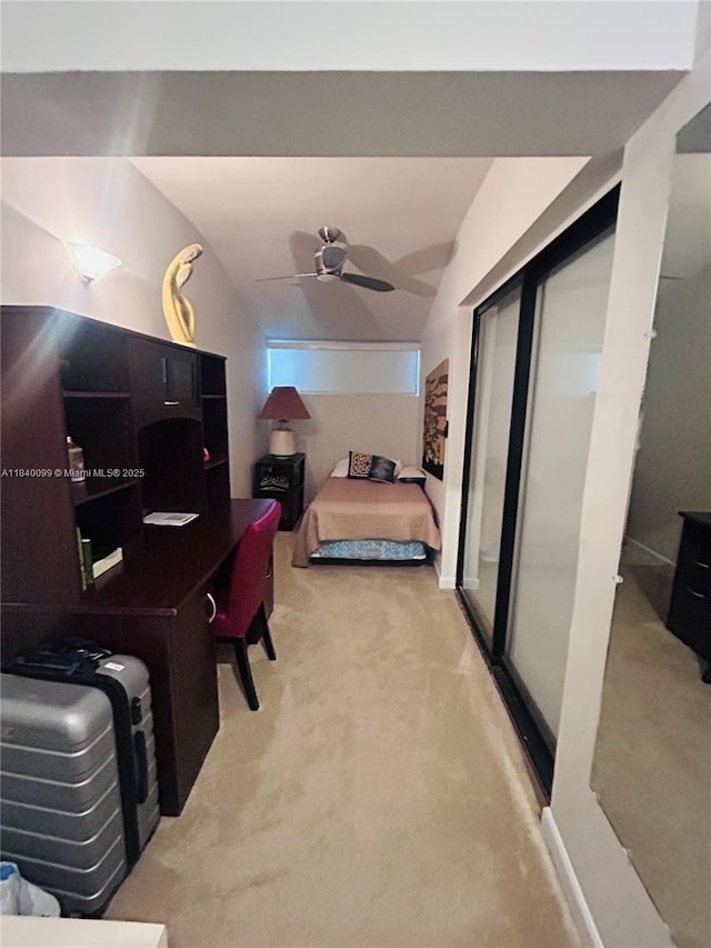 324 Poinciana Dr Unit 906, Sunny Isles Beach, FL 33160 - bedroom featuring carpet flooring, lofted ceiling, ceiling fan, and a closet