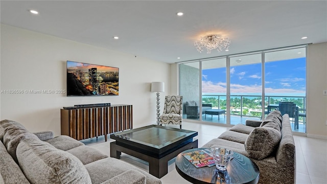 20201 E Country Club Dr Unit 1202, Aventura, FL 33180 - living area featuring recessed lighting, light tile patterned flooring, and a wall of windows