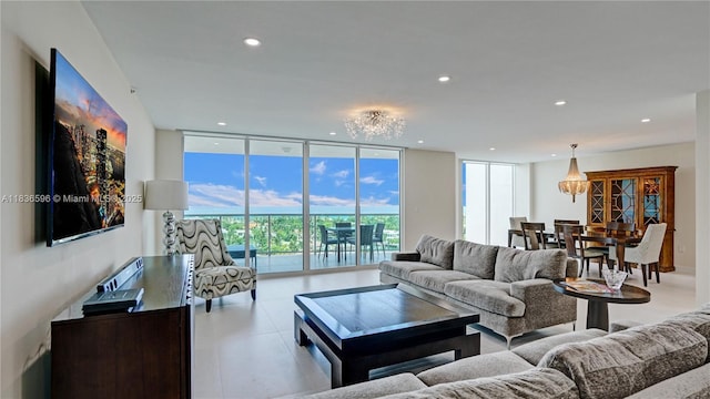 20201 E Country Club Dr Unit 1202, Aventura, FL 33180 - living room featuring a wall of windows, plenty of natural light, and recessed lighting