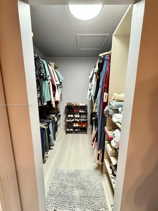 6169 NW 170th Ter, Hialeah, FL 33015 - walk in closet featuring attic access and wood finished floors