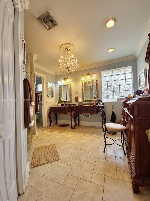 9057 SW 157th Path, Miami, FL 33196 - full bath with ornamental molding, a chandelier, a stall shower, and vanity