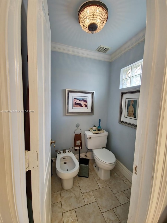 9057 SW 157th Path, Miami, FL 33196 - bathroom featuring a bidet, crown molding, tile patterned flooring, and a chandelier